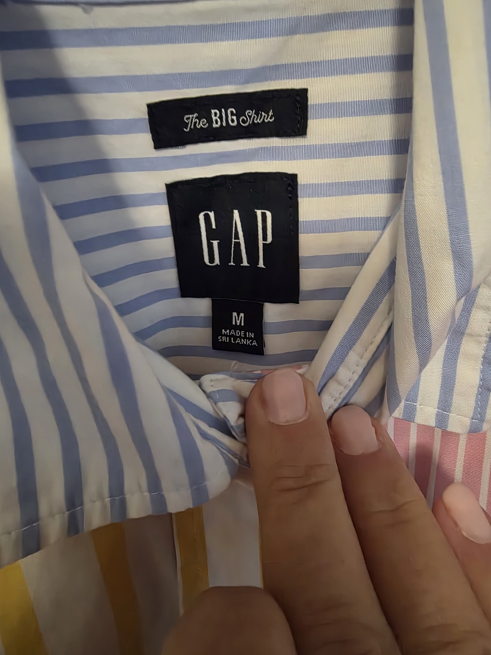 GAP Multi-Stripe Button-Down Shirt in Yellow, Pink, Green & Blue - Picture 2 of 3